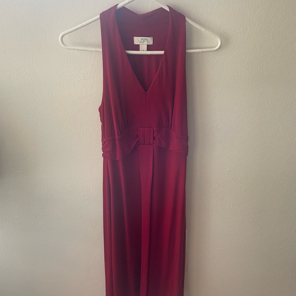 LOFT Sleeveless V-Neck Midi Dress in Burgundy